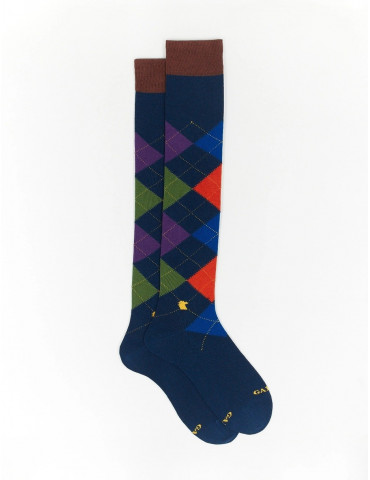 Long socks for men Gallo cotton navy inlay pattern AP511567