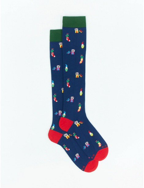 Long socks for men Gallo light cotton blue English fantasy Christmas objects AP513174