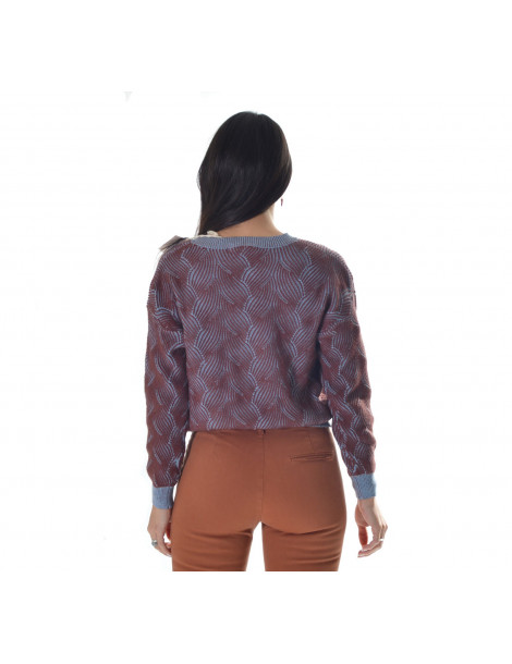 WHITE WISE - Woman crewneck sweater with vanisé braid 1M464
