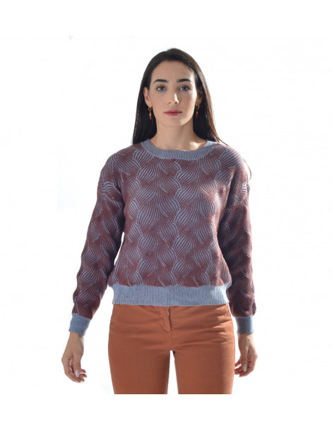 WHITE WISE - Woman crewneck sweater with vanisé braid 1M464