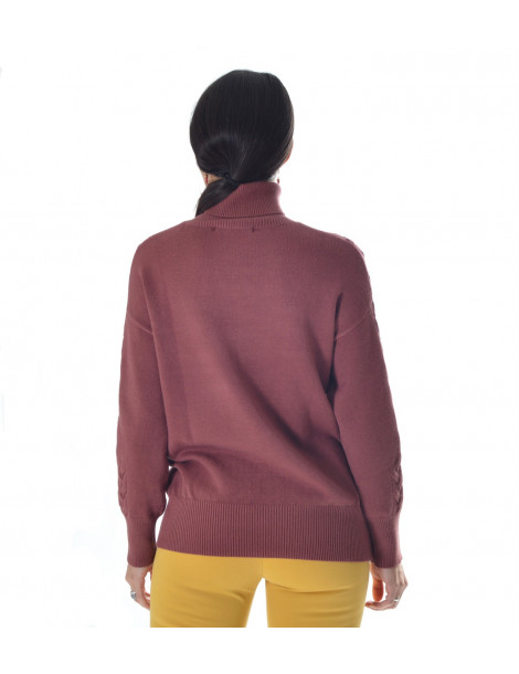 WHITE WISE - Maglia Pull collo rivoltato manica con treccia Donna 1M436