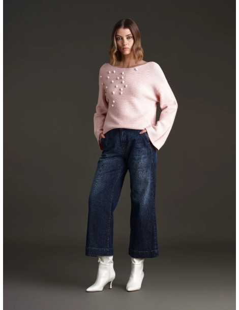 WHITE WISE - Ribbed crewneck with peanut stitch Woman 1M441